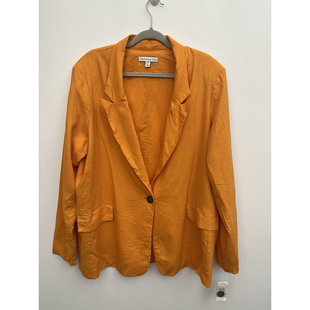And Now This Women's XL Linen Blazer Jacket Orange Mustard Single Button Casual